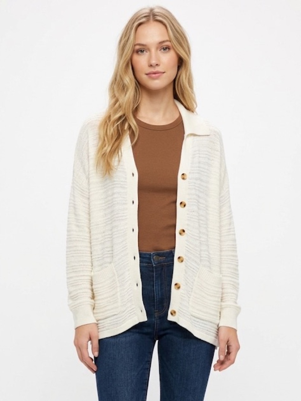 Mud pie white sweater cardigan size medium to large lagenlook boho style pockets